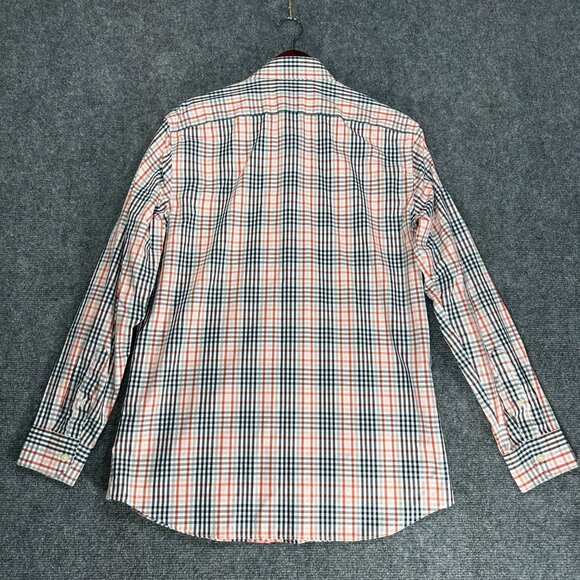 Banana Republic Shirt Mens Large Grant Fit Non Iron Orange Blue Cotton Plaid - Picture 8 of 9